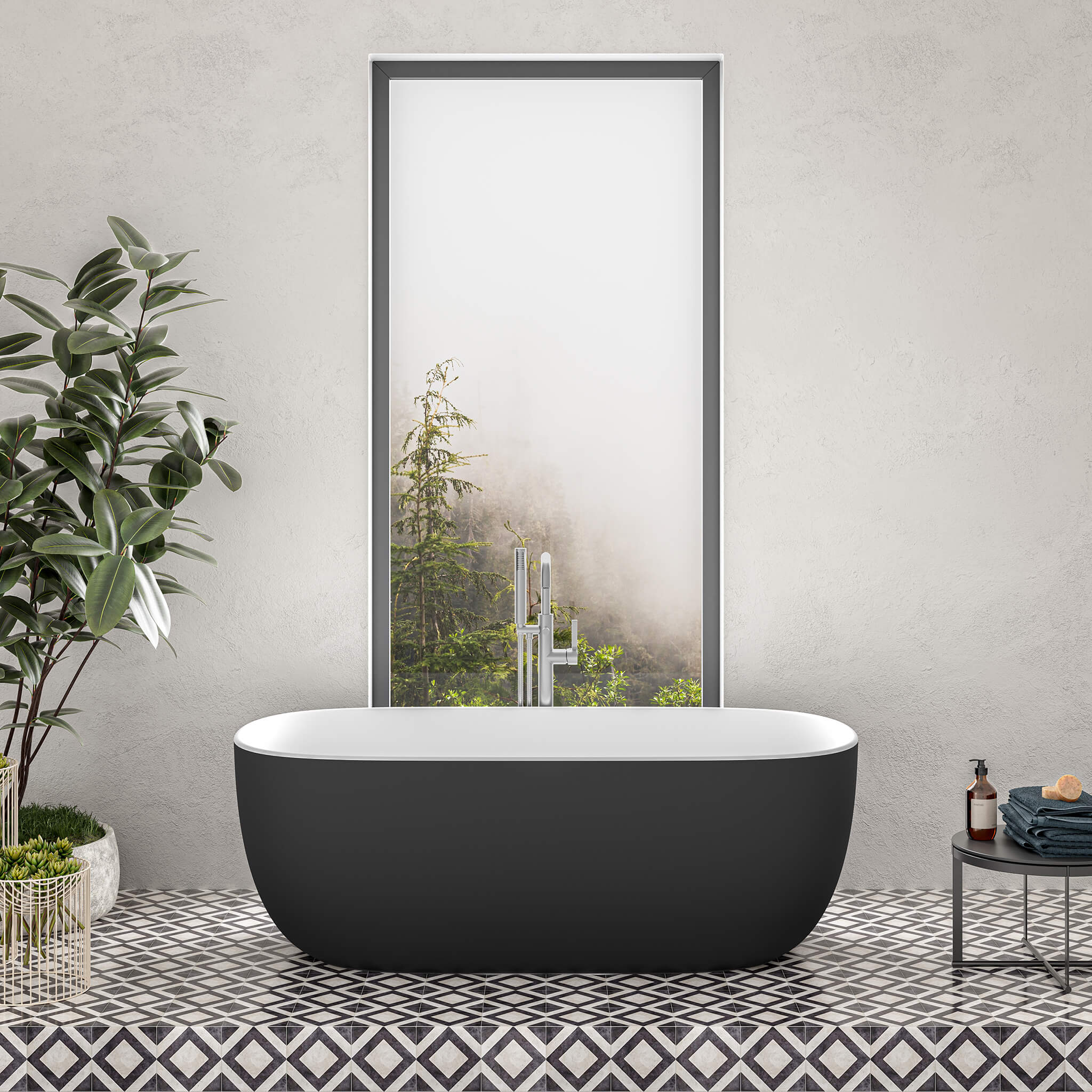white matte interior/ black matte exterior bathtub