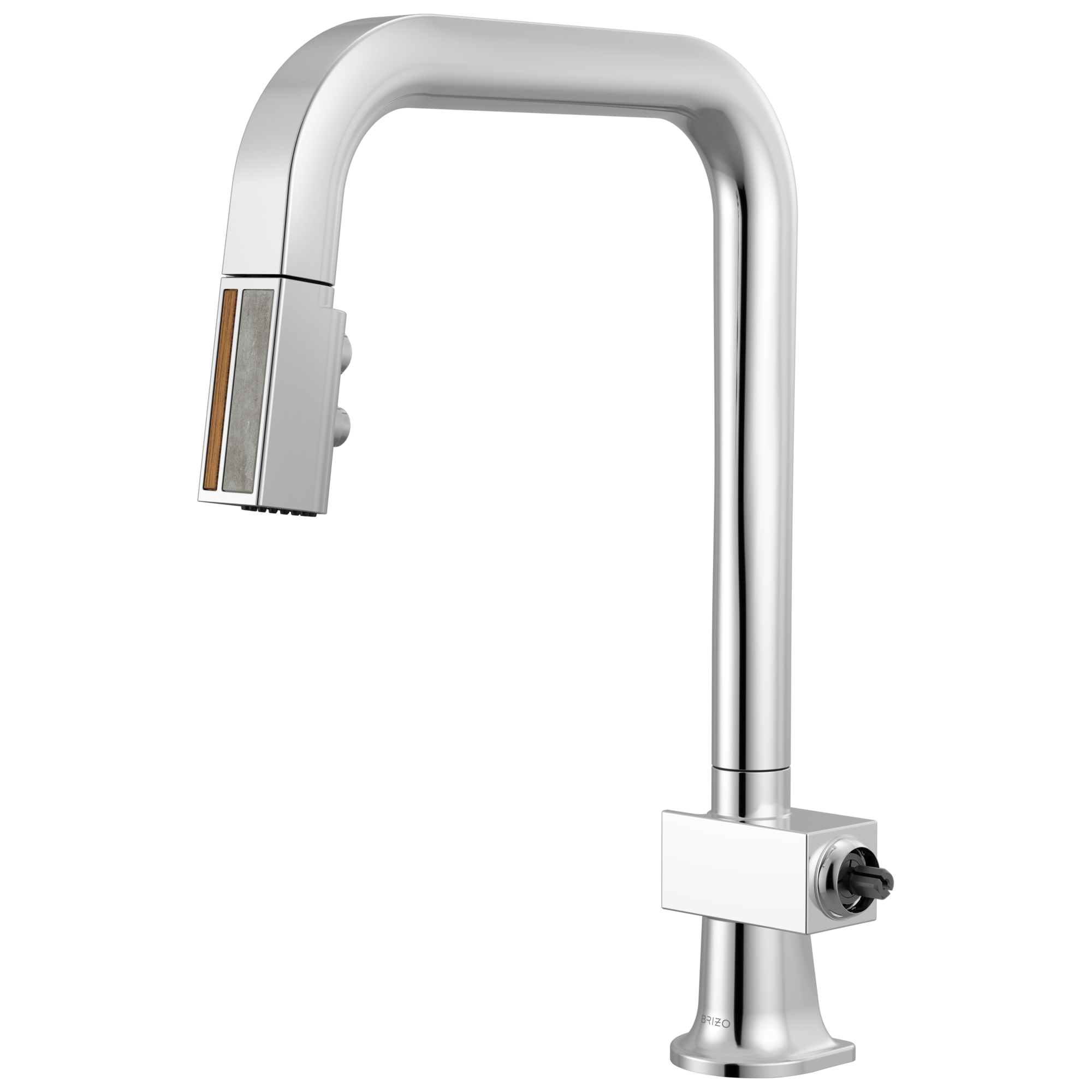 polished chrome/teak wood kitchen faucet