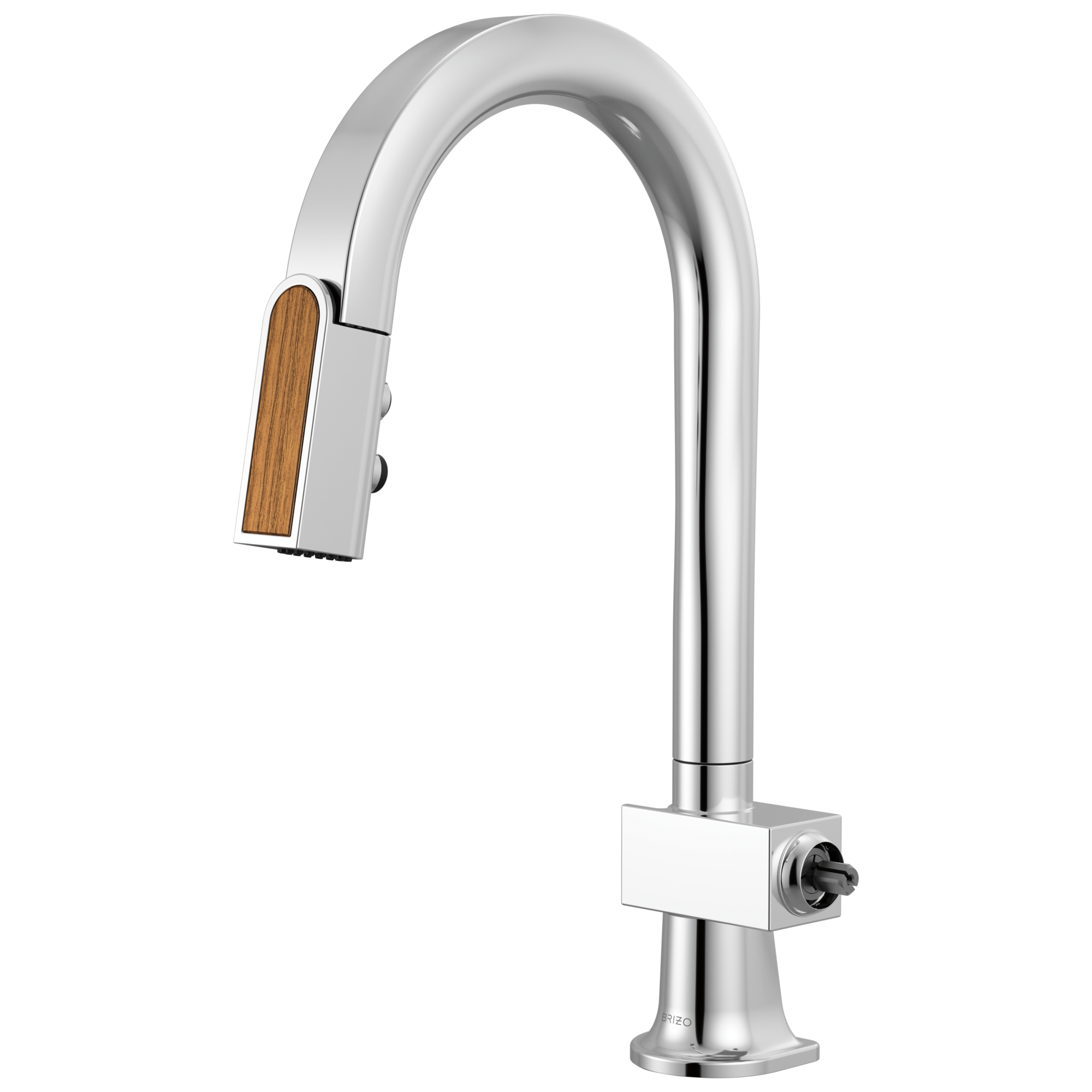 polished chrome/teak wood kitchen faucet