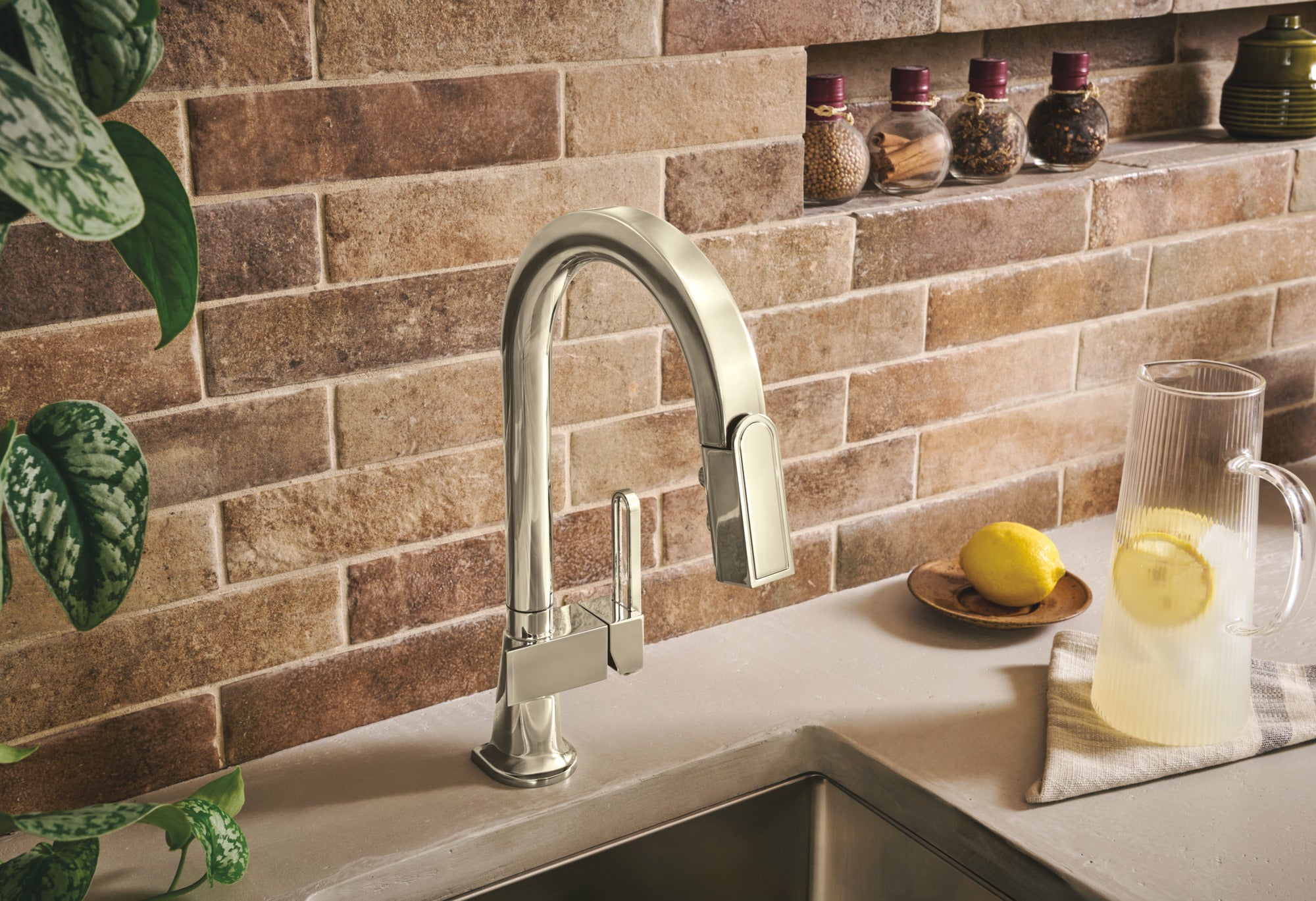 polished nickel kitchen faucet