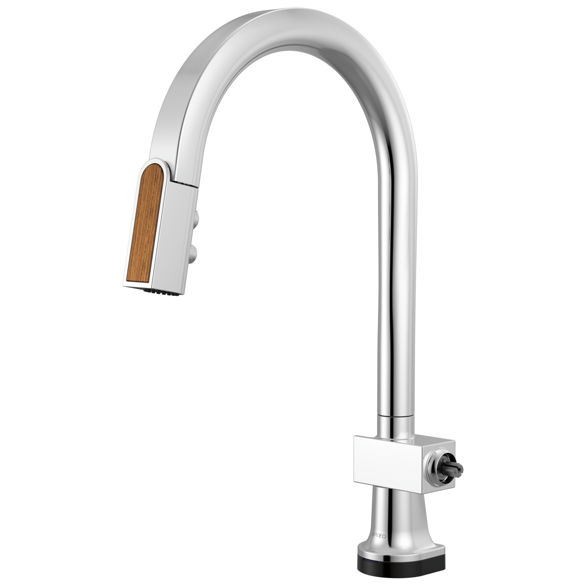 polished chrome/teak wood kitchen faucet
