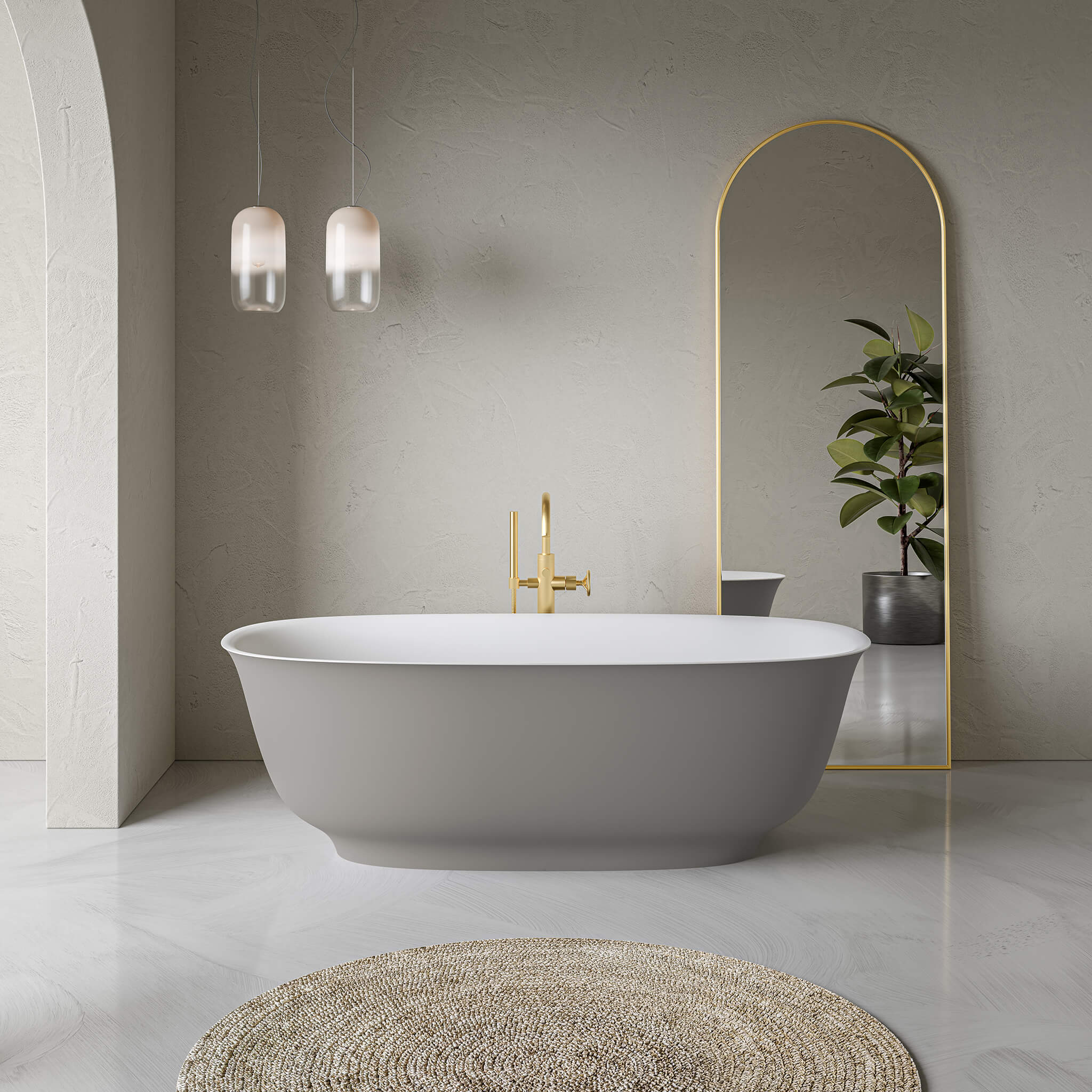 white matte interior/ grey matte exterior bathtub