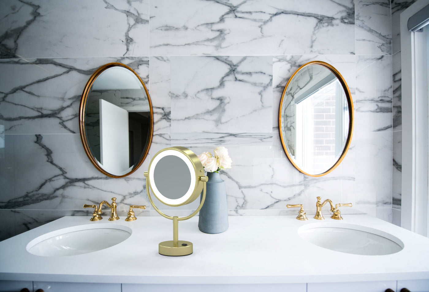brushed brass makeup mirror