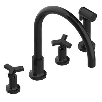 THG Paris Les Ondes Three Hole Kitchen Faucet with Side Spray