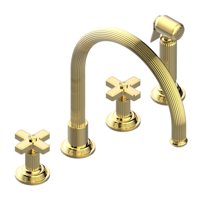 THG Paris Grand Central Metal Three Hole Kitchen Faucet with Side Spray