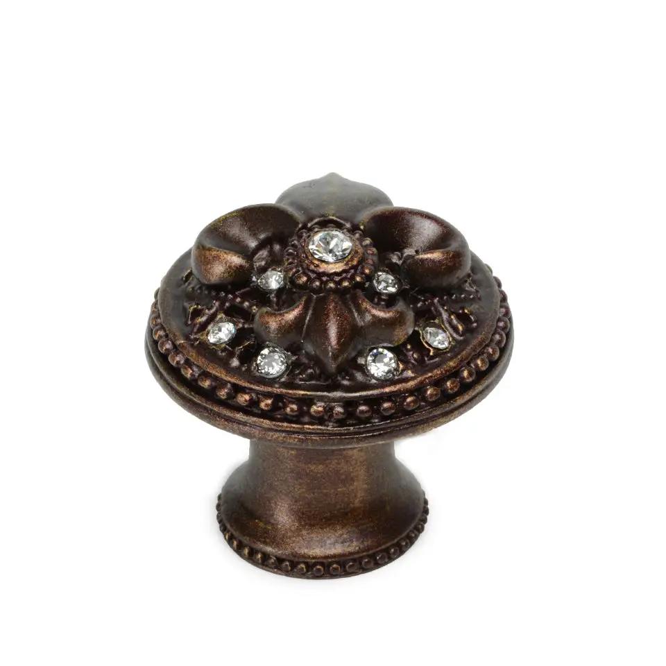 Carpe Diem Versailles Large Round Knob Fleur De Lys - Decorated with Swarovski Crystals - Clear Cabochon Stone by Carpe Diem