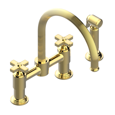 THG Paris Grand Central Metal Two Hole Bridge Kitchen Faucet with Side Spray