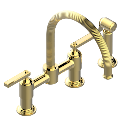 THG Paris Grand Central Metal with Lever Handles Two Hole Bridge Kitchen Faucet with Side Spray