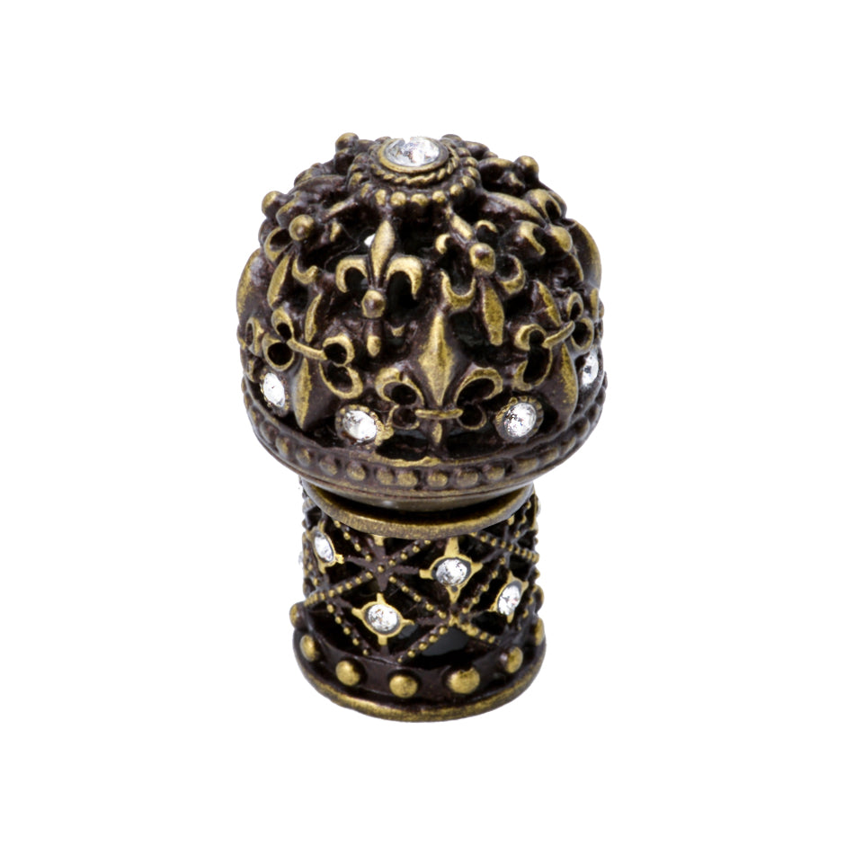 Carpe Diem Versailles Medium Round Knob Fleur De Lys Open Basket - Decorated with Swarovski Crystals