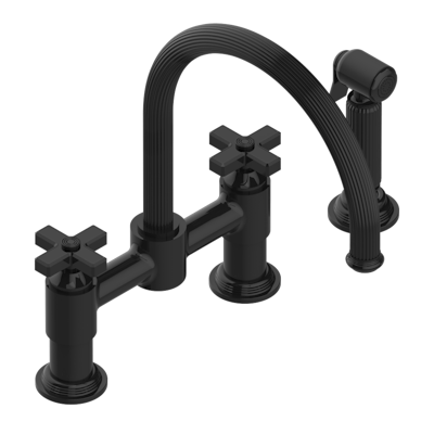 THG Paris Grand Central Black Onyx Two Hole Bridge Kitchen Faucet with Side Spray