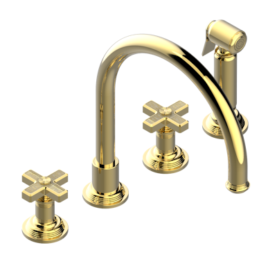 THG Paris West Coast with Guilloché Decor Three Hole Kitchen Faucet with Side Spray