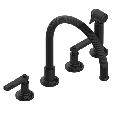 THG Paris Grand Central Black Onyx with Lever Handles Three Hole Kitchen Faucet with Side Spray