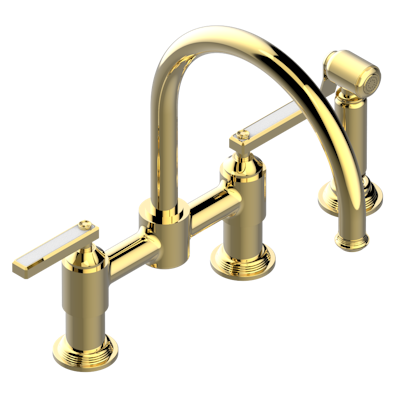 THG Paris West Coast White Onyx with Lever Handles Two Hole Bridge Kitchen Faucet with Side Spray