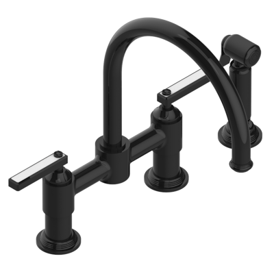 THG Paris West Coast White Onyx with Lever Handles Two Hole Bridge Kitchen Faucet with Side Spray