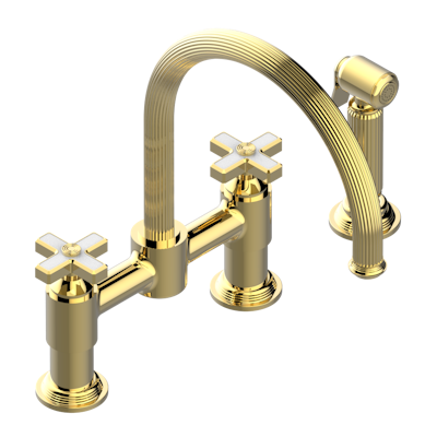 THG Paris Grand Central White Onyx Two Hole Bridge Kitchen Faucet with Side Spray