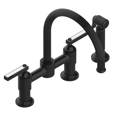 THG Paris Grand Central White Onyx with Lever Handles Two Hole Bridge Kitchen Faucet with Side Spray