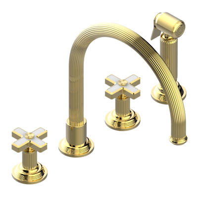 THG Paris Grand Central White Onyx Three Hole Kitchen Faucet with Side Spray