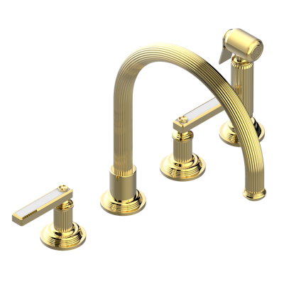 THG Paris Grand Central White Onyx with Lever Handles Three Hole Kitchen Faucet with Side Spray