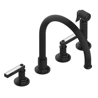 THG Paris Grand Central White Onyx with Lever Handles Three Hole Kitchen Faucet with Side Spray