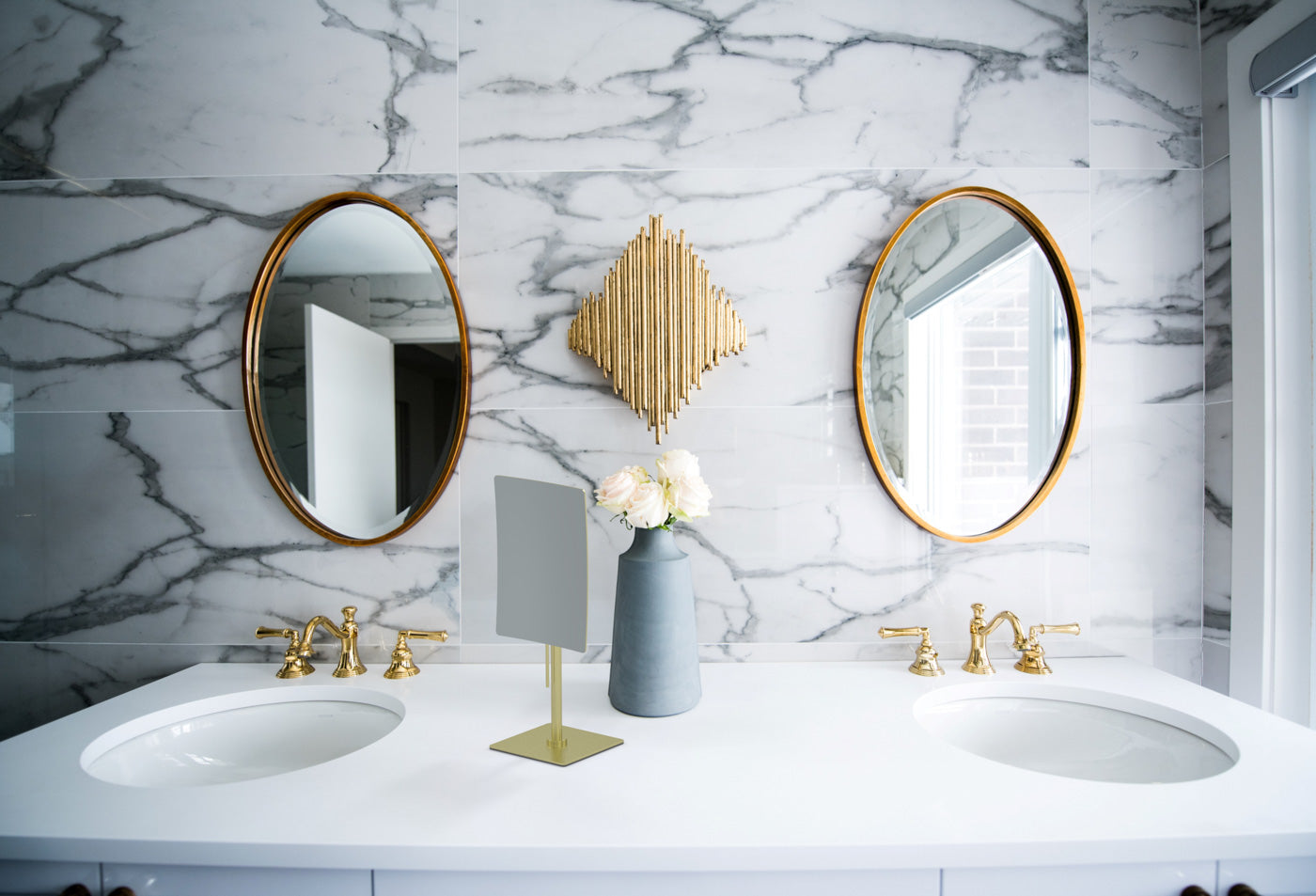 brushed brass makeup mirror