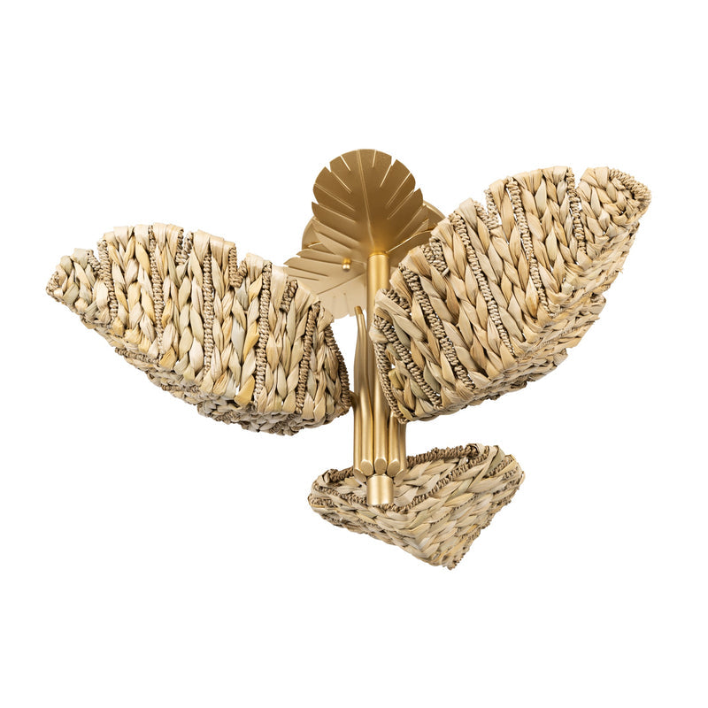 french gold/natural seagrass wall mount light