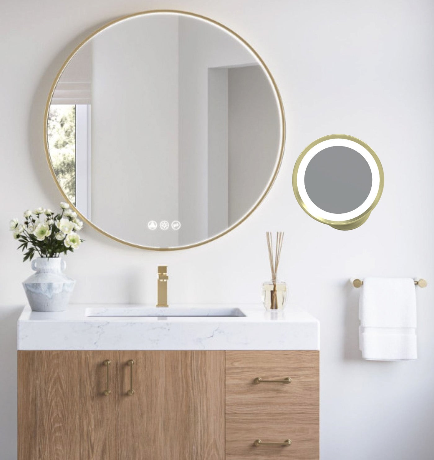 brushed brass makeup mirror