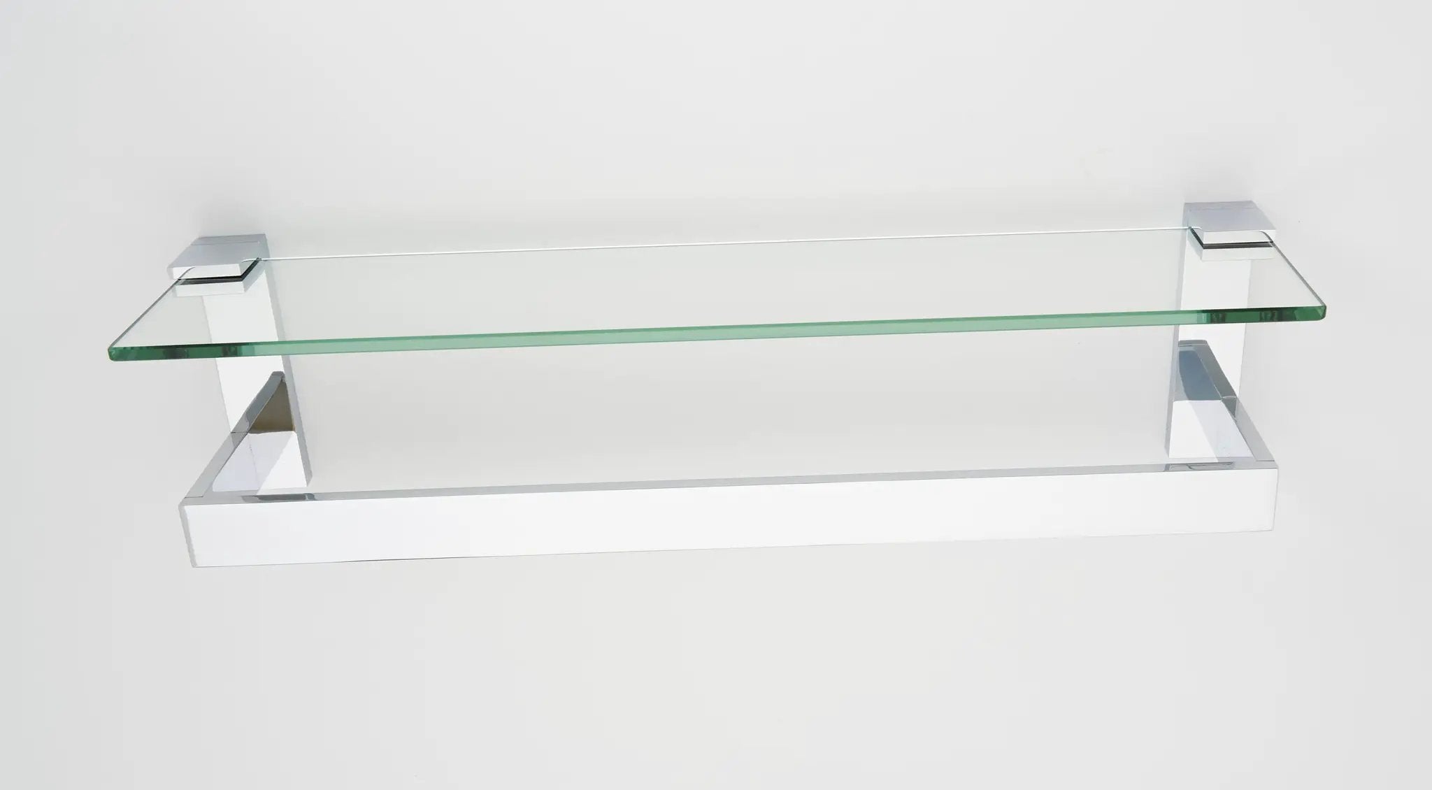 polished chrome glass shelf