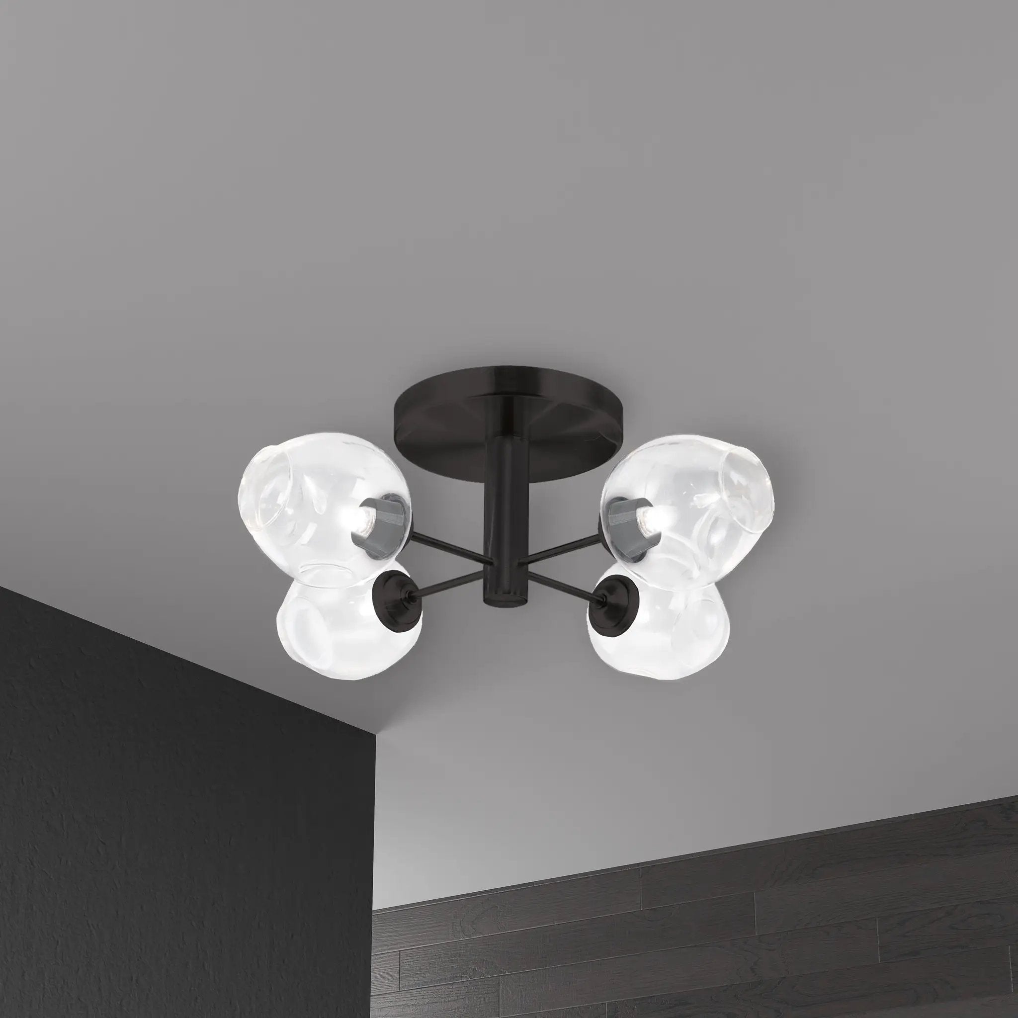 matte black with clear glass flush mount