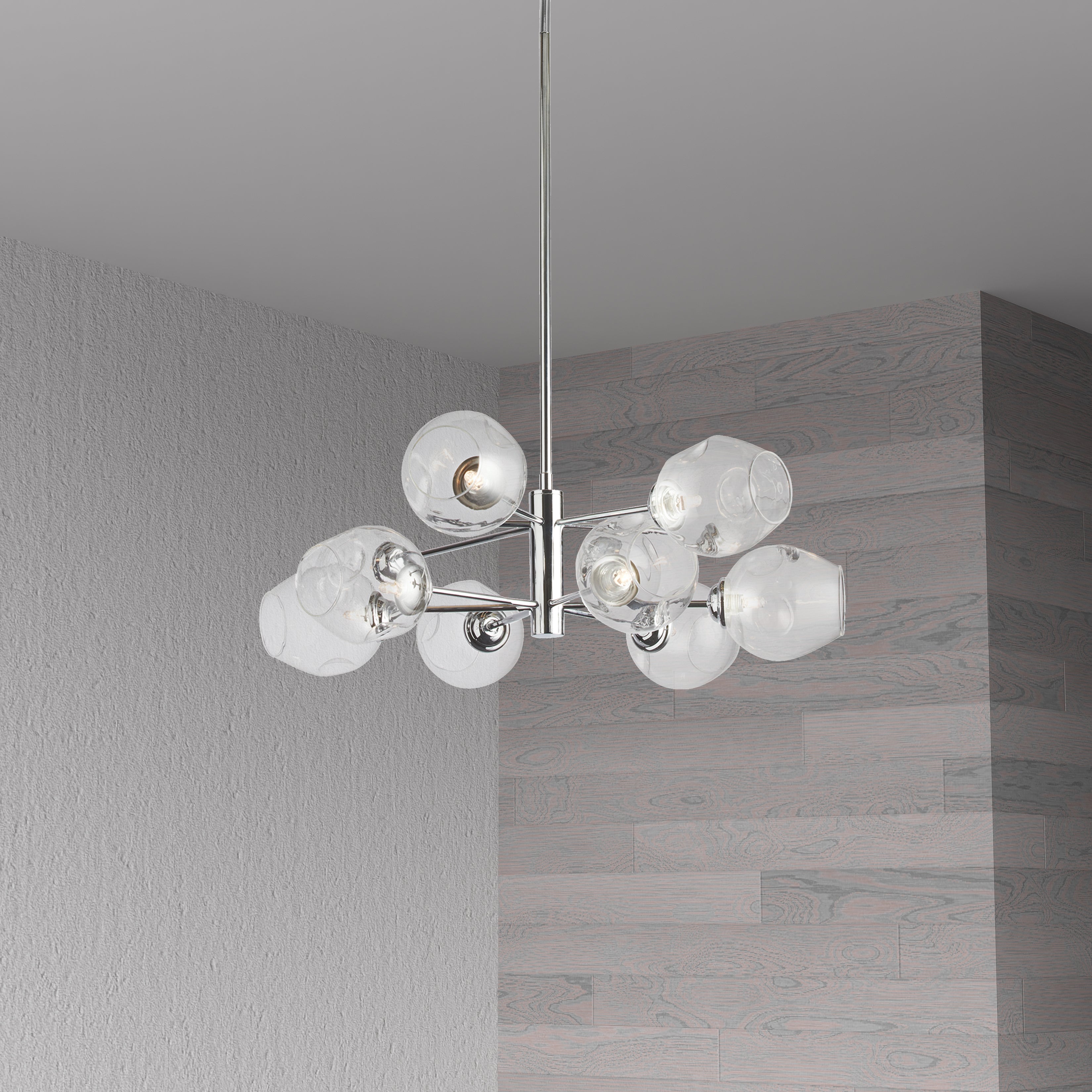 polished chrome with clear glass chandeliers