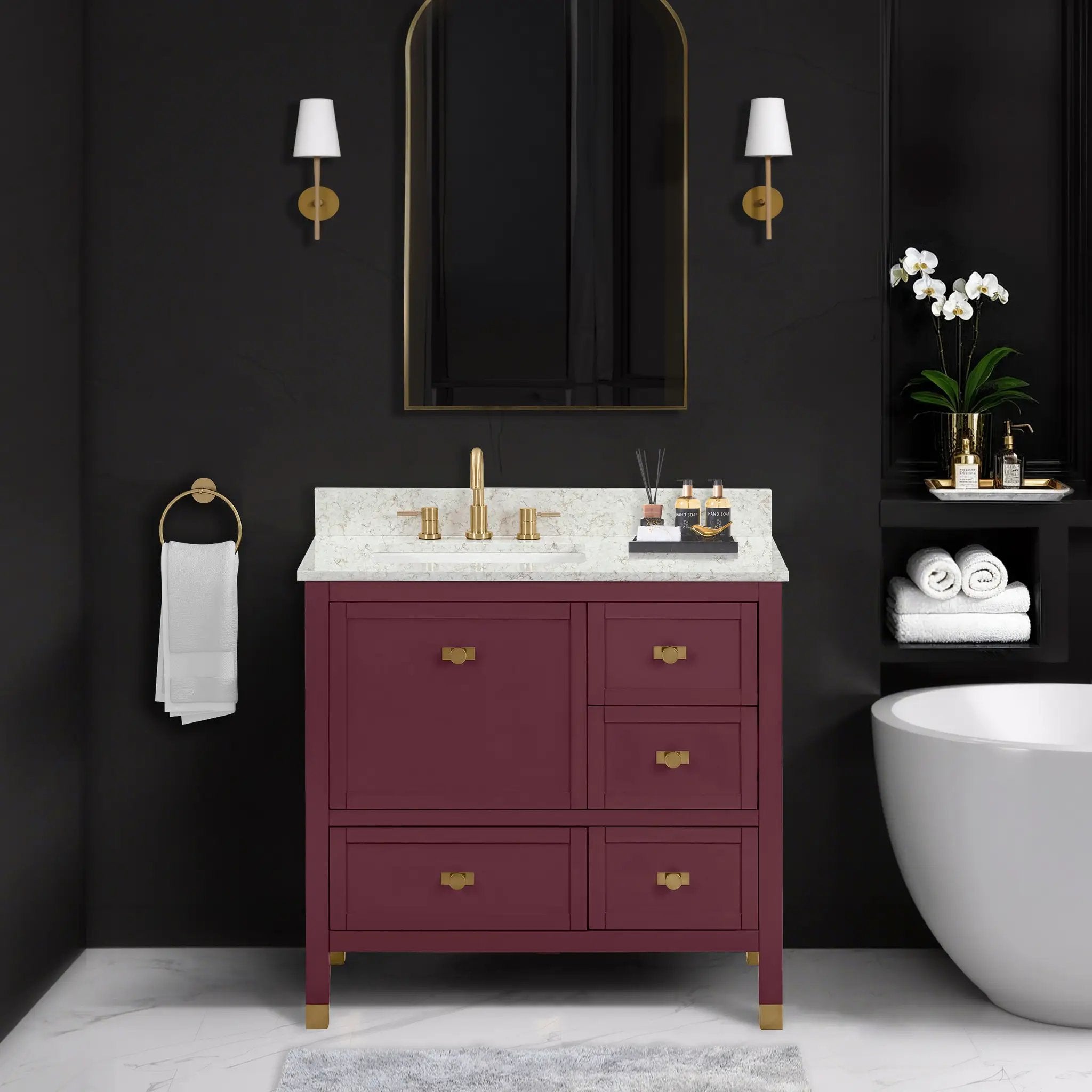 burgundy red vanity set