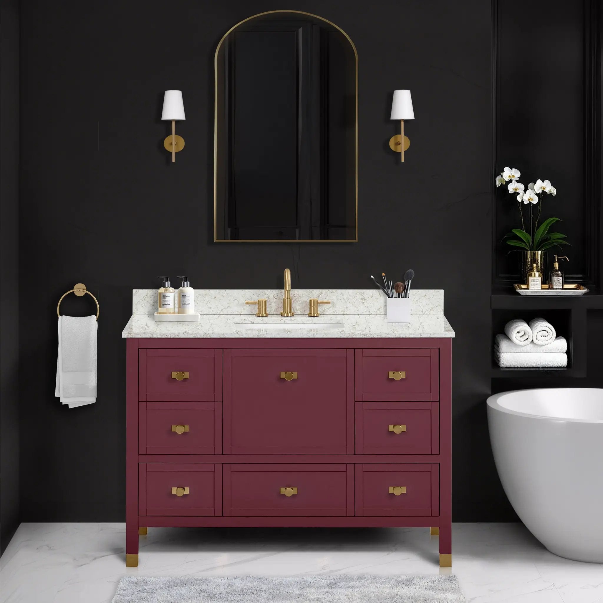 burgundy red vanity set
