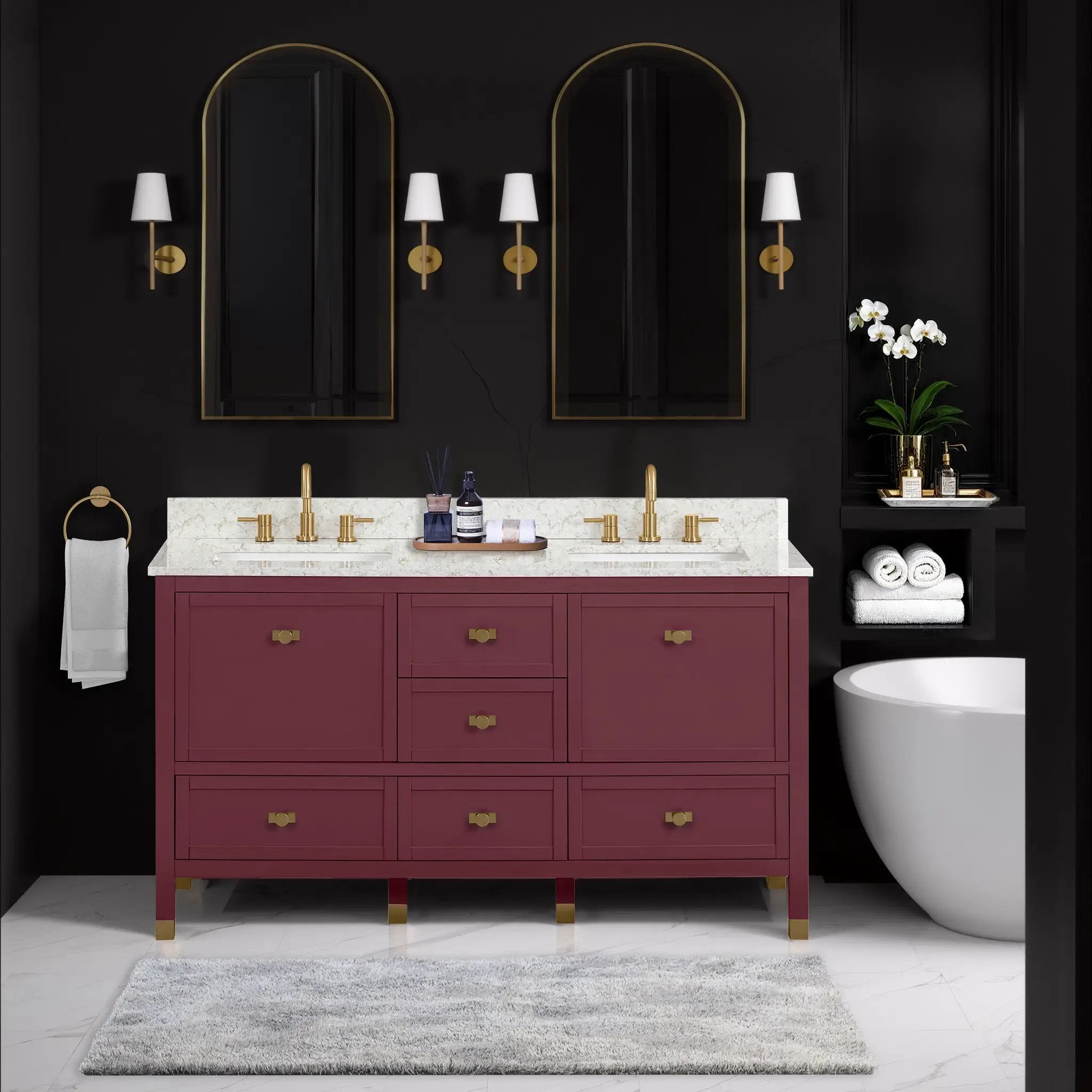 burgundy red vanity set