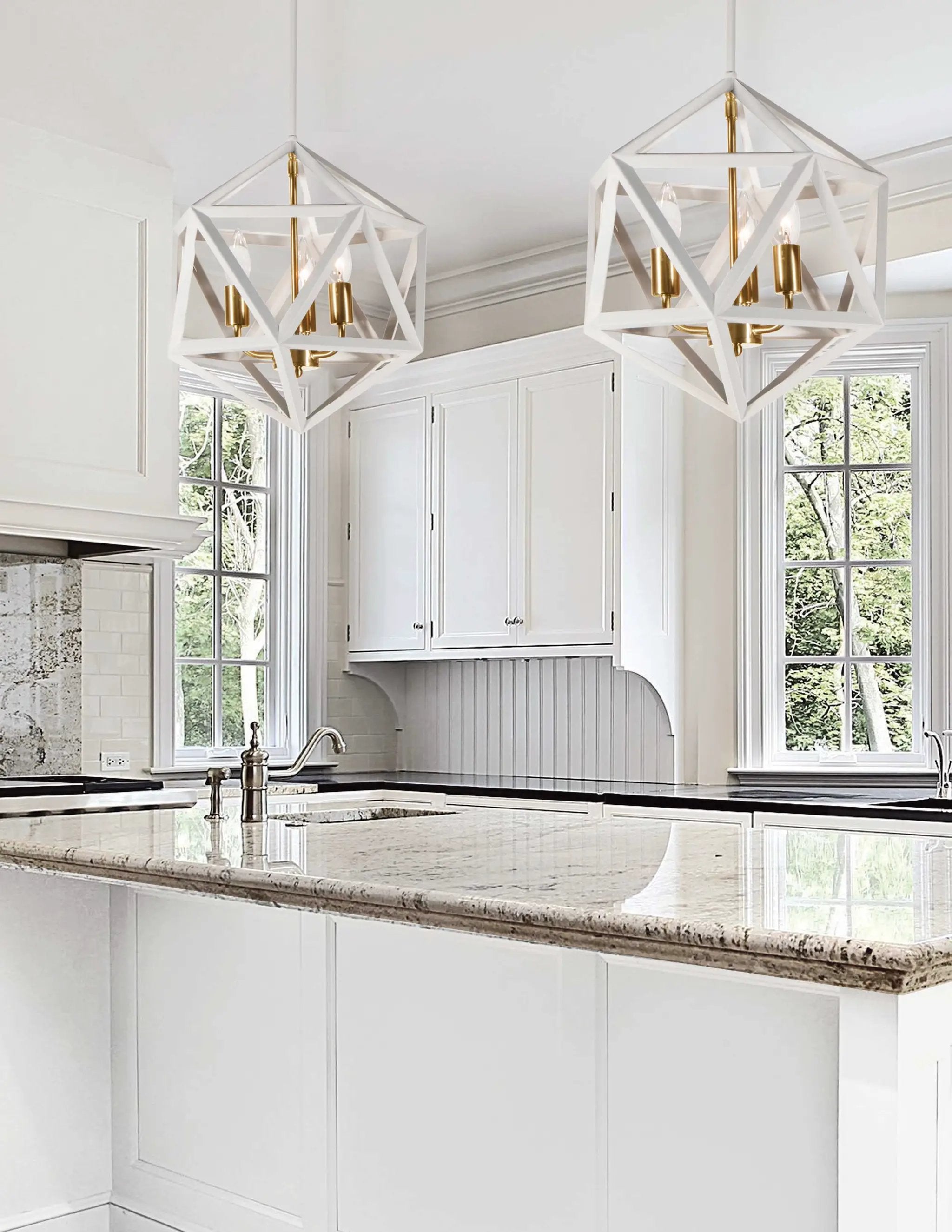 matte white with vintage bronze accents pendants
