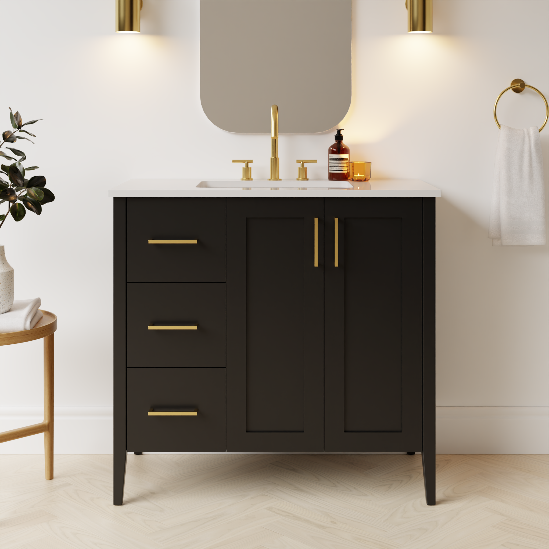 black satin paint vanity