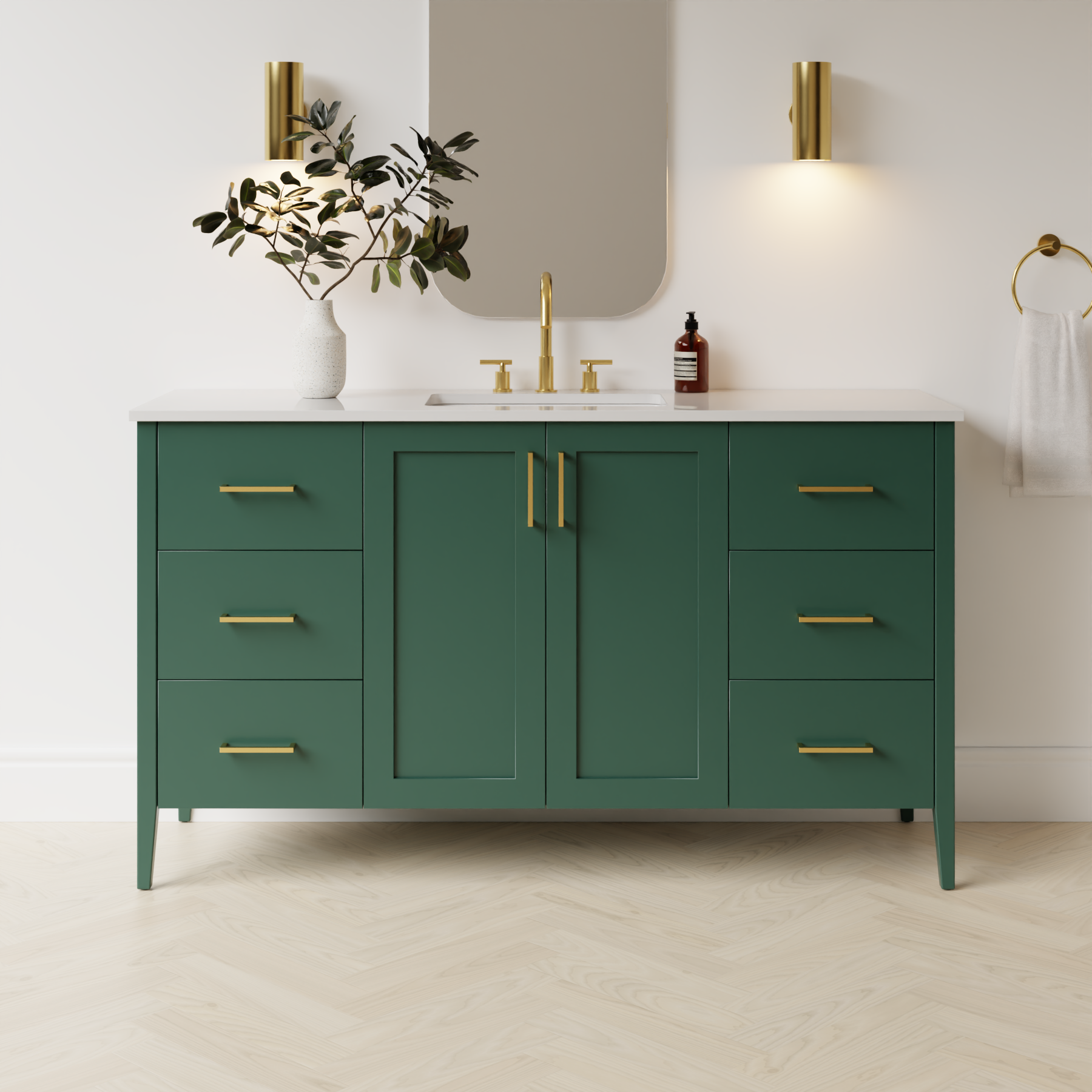 emerald green satin paint vanity