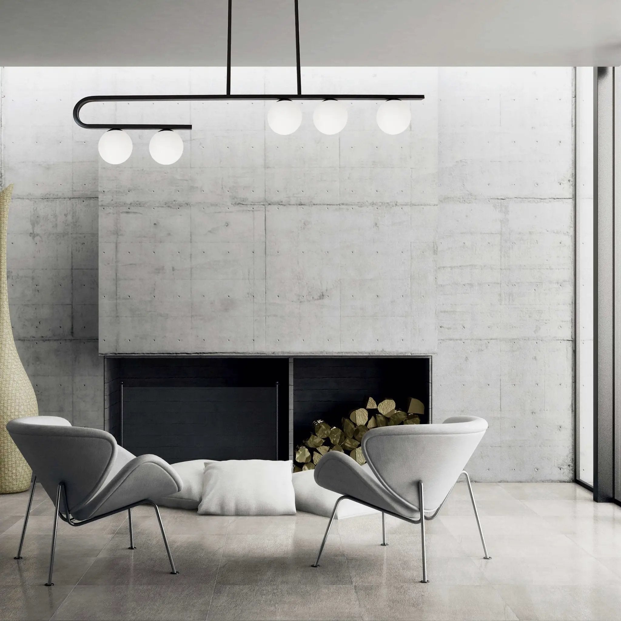 matte black with white glass pendants