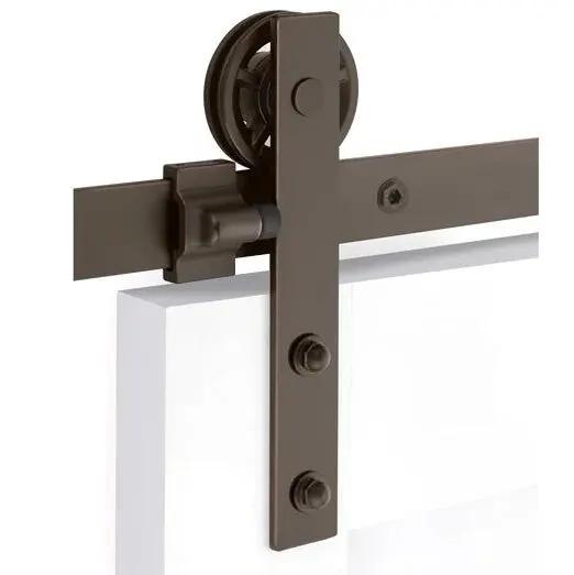 Emtek Modern Rectangular Face Mount Track with Spoked Wheel and Classic Fastener by Emtek