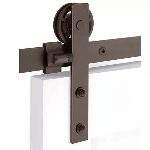 Emtek Modern Rectangular Face Mount Track with Spoked Wheel and Classic Fastener by Emtek