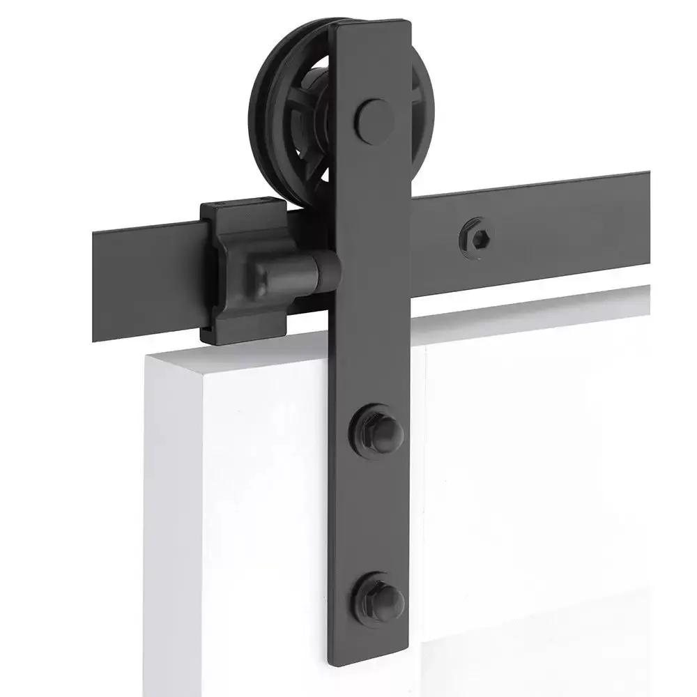 Emtek Modern Rectangular Face Mount Track with Spoked Wheel and Classic Fastener by Emtek