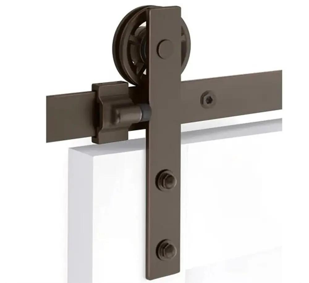 Emtek Modern Rectangular Face Mount Track with Spoked Wheel and Classic Fastener for Double Doors by Emtek