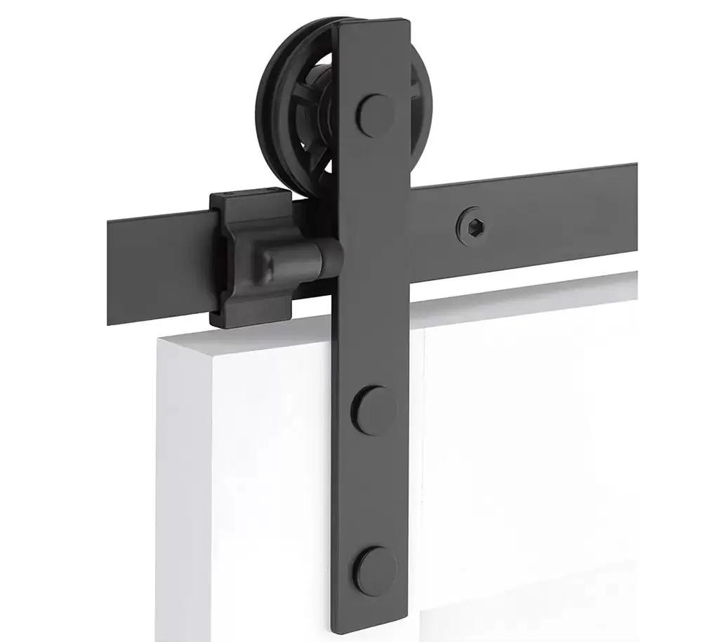 Emtek Modern Rectangular Face Mount Track with Spoked Wheel and Flat Fastener for Double Doors by Emtek