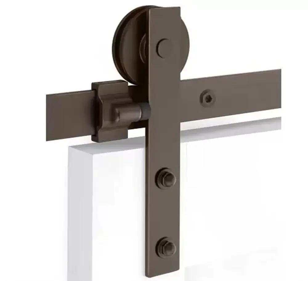 Emtek Modern Rectangular Face Mount Track with Solid Wheel and Classic Fastener for Double Doors by Emtek