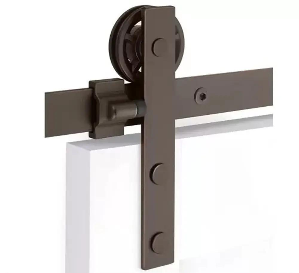Emtek Modern Rectangular Face Mount Track with Spoked Wheel and Flat Fastener for Double Doors by Emtek