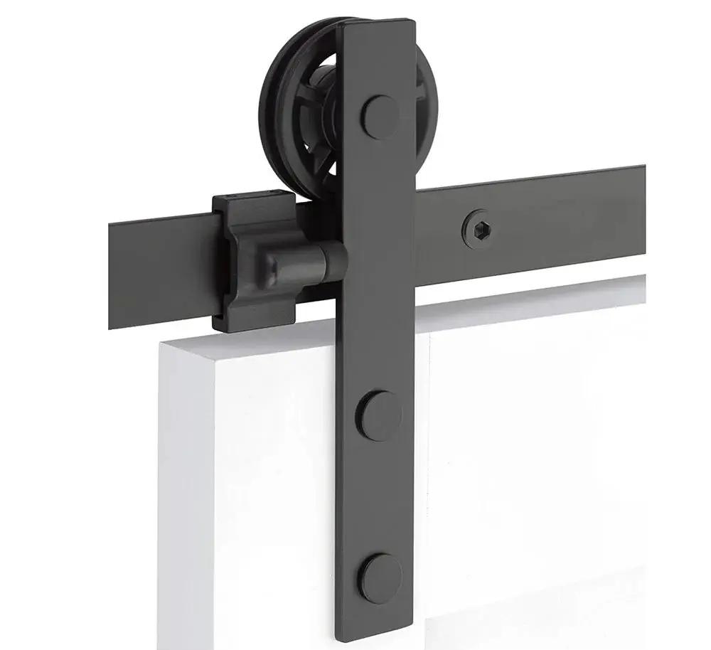 Emtek Modern Rectangular Face Mount Track with Spoked Wheel and Flat Fastener for Double Doors by Emtek
