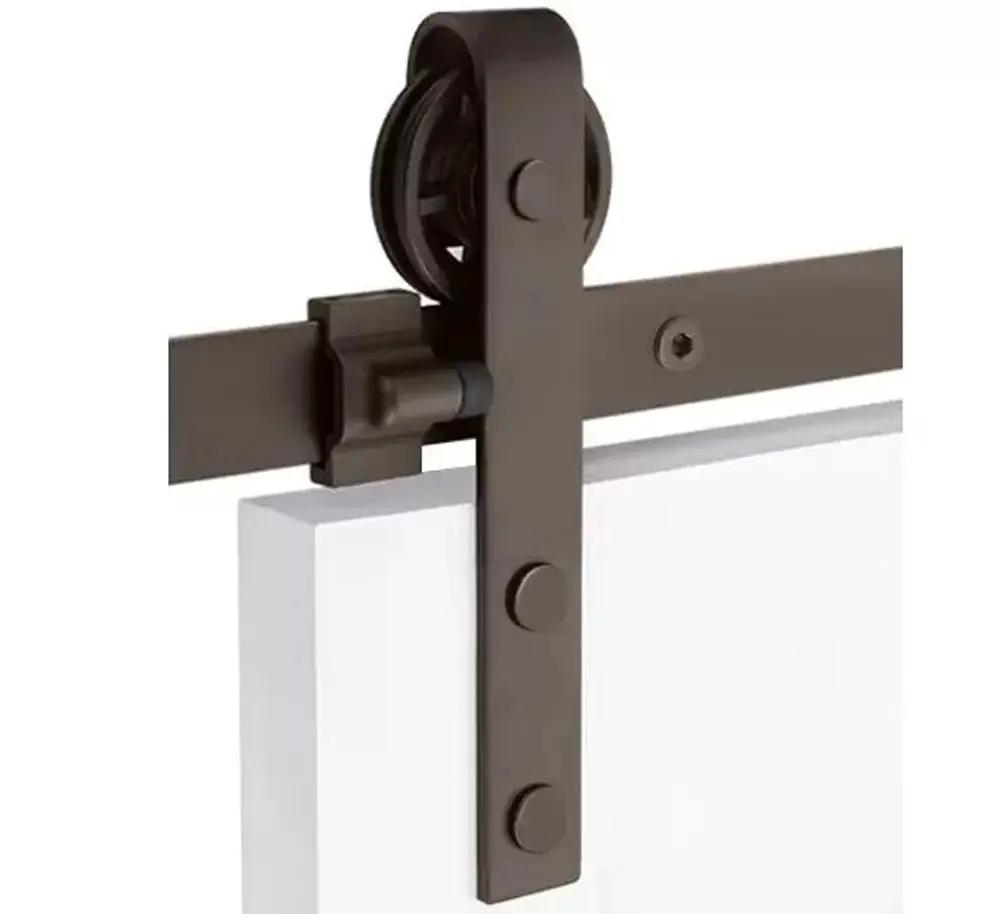 Emtek Classic Face Mount Track with Spoked Wheel and Flat Fastener for Double Doors by Emtek