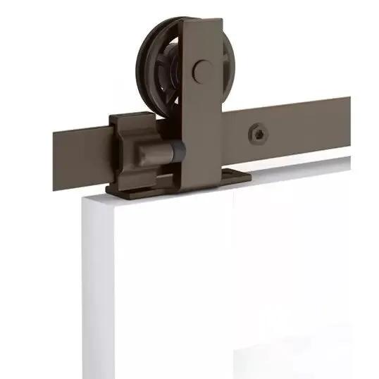 Emtek Modern Rectangular Top Mount Track with Spoked Wheel and Classic Fastener by Emtek