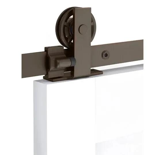 Emtek Modern Rectangular Top Mount Track with Spoked Wheel and Classic Fastener by Emtek