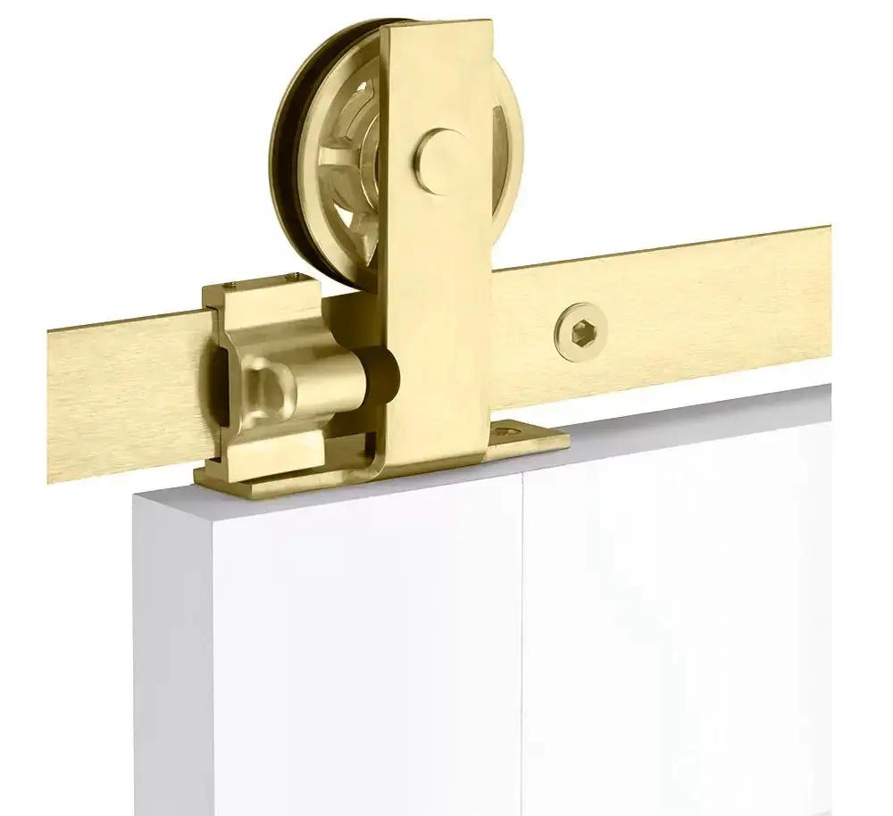 Emtek Modern Rectangular Top Mount Track with Spoked Wheel and Flat Fastener for Double Doors by Emtek