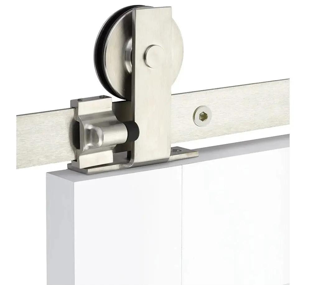 Emtek Modern Rectangular Top Mount Track with Solid Wheel and Flat Fastener for Double Doors by Emtek