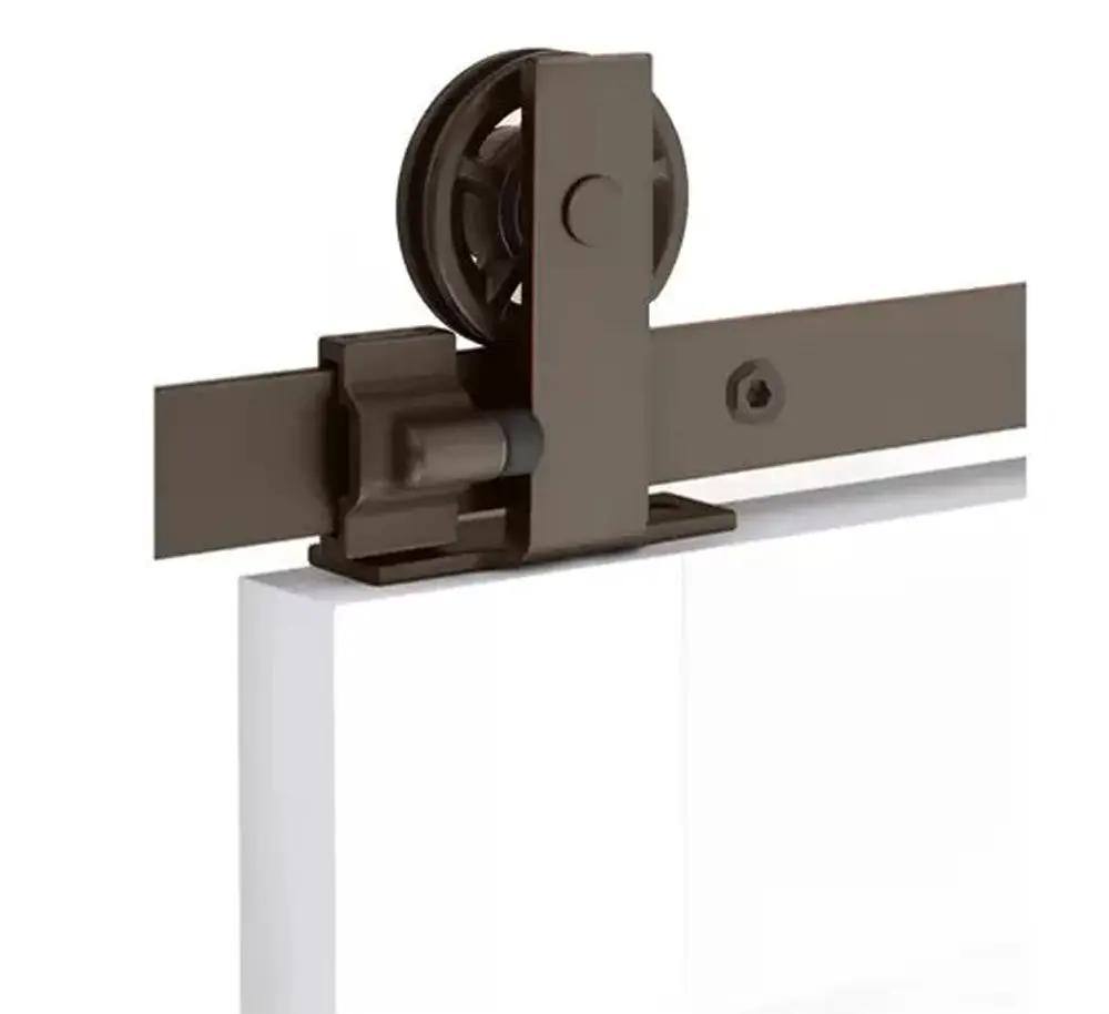 Emtek Modern Rectangular Top Mount Track with Spoked Wheel and Classic Fastener for Double Doors by Emtek
